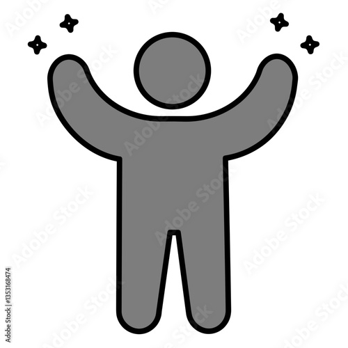 Modern Black, Gray & White Vector Icon: Person Celebrating Joyfully - Minimalist Flat Design, Transparent Background, Achievement and Success Concept
