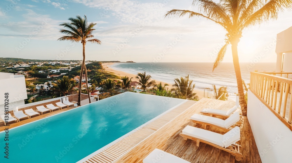 Obraz premium Luxury Resort Pool Ocean Sunset View