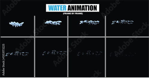 animation sprite sheet of water splash, liquid splashes, dripping water, ripples animation, fountain water fall animation, liquid water explosion, sprite sheet of water, splash effect