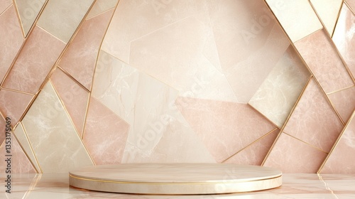 Empty Beige Marble Podium for Product Display