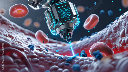 Futuristic AI Nanobot Surgeon Performing Microsurgery photo