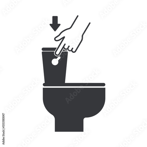 Isolated pictogram reminding users to press the "flush" button after using the toilet to maintain restrom cleanliness