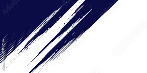 Grainy blue bold brush stroke with spray texture. Hand drawn distress damaged edge vintage template, banner. Grainy bold brush strokes texture with small dots. Retro vector background for posters.