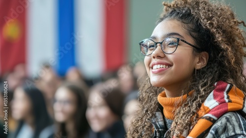 An international student enjoying a cultural exchange event with peers from around the world.