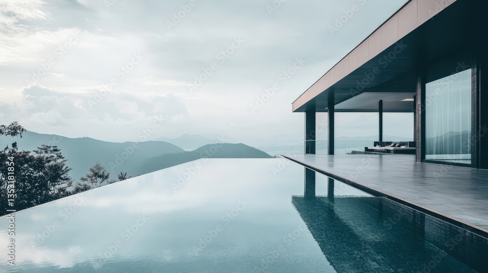 Fototapeta premium Elegant Resort with Infinity Pool Overlooking Ocean View