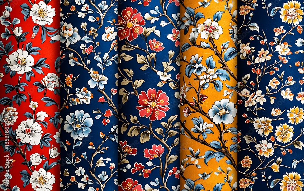 Floral Fabric Rolls Vibrant Prints with Design Inspiration. Floral Fabric Rolls Vibrant Prints with Design Inspiration.
