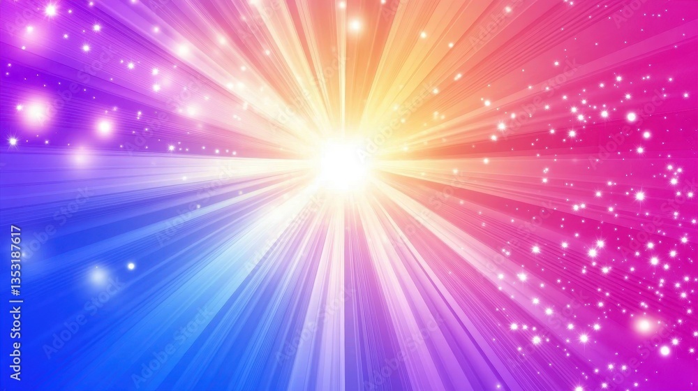 Fototapeta premium Rainbow Starburst Explosion with Sparkling Particles.