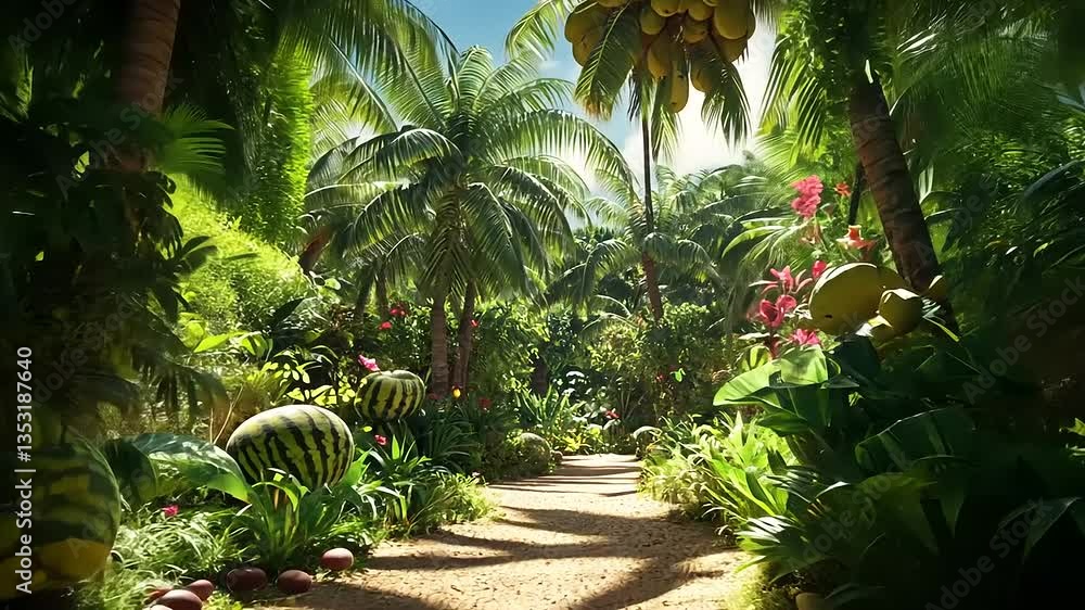 Tropical Paradise: Lush Jungle Path with Exotic Fruits Tropical Paradise: Lush Jungle Path with Exotic Fruits