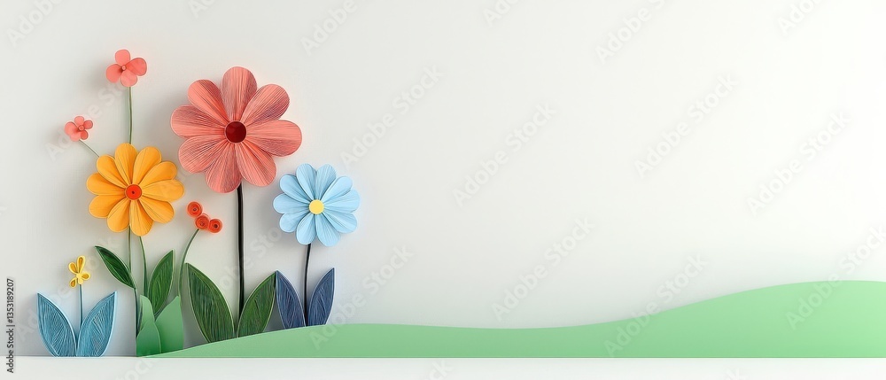 Obraz premium Create colorful paper flower art! Handmade craft with beautiful petals and stems, bringing a garden's leaves and blooms.