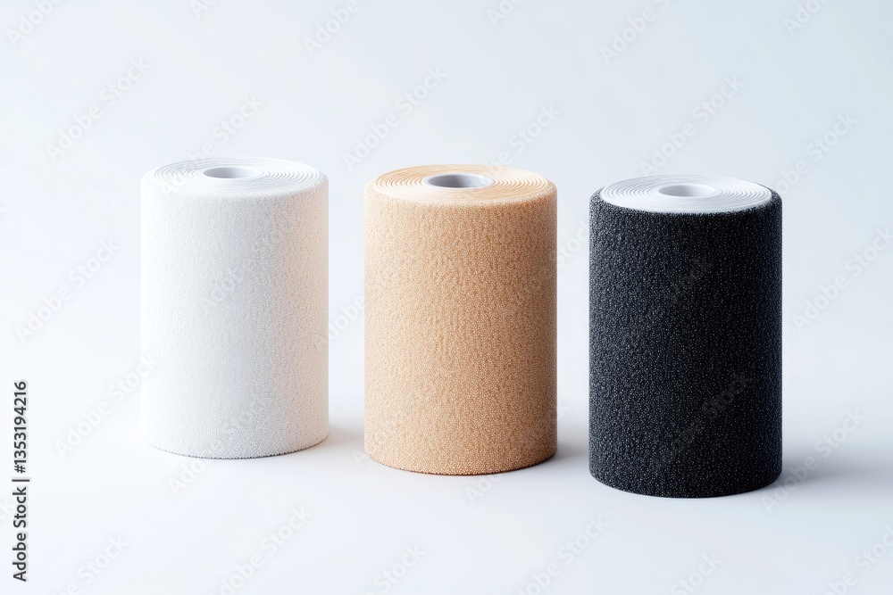 Three rolls of medical tape in different colors Three rolls of medical tape in different colors