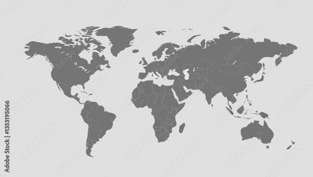 Naklejka premium World map silhouette gray vector illustration
