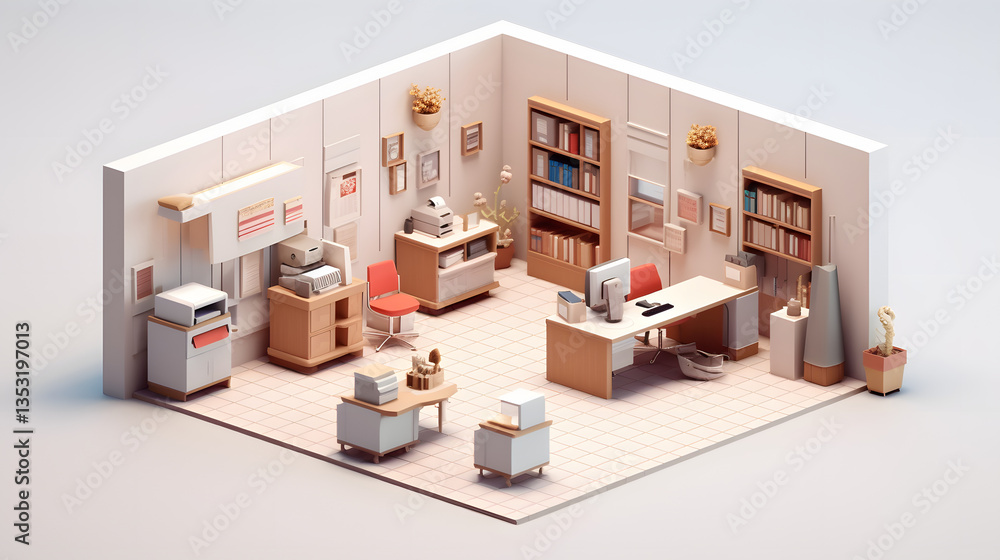 Naklejka premium Post Office Room isometric 3D
