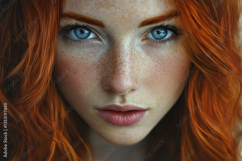 portrait of young woman with vibrant red hair and charming blue eyes portrait of young woman with vibrant red hair and charming blue eyes