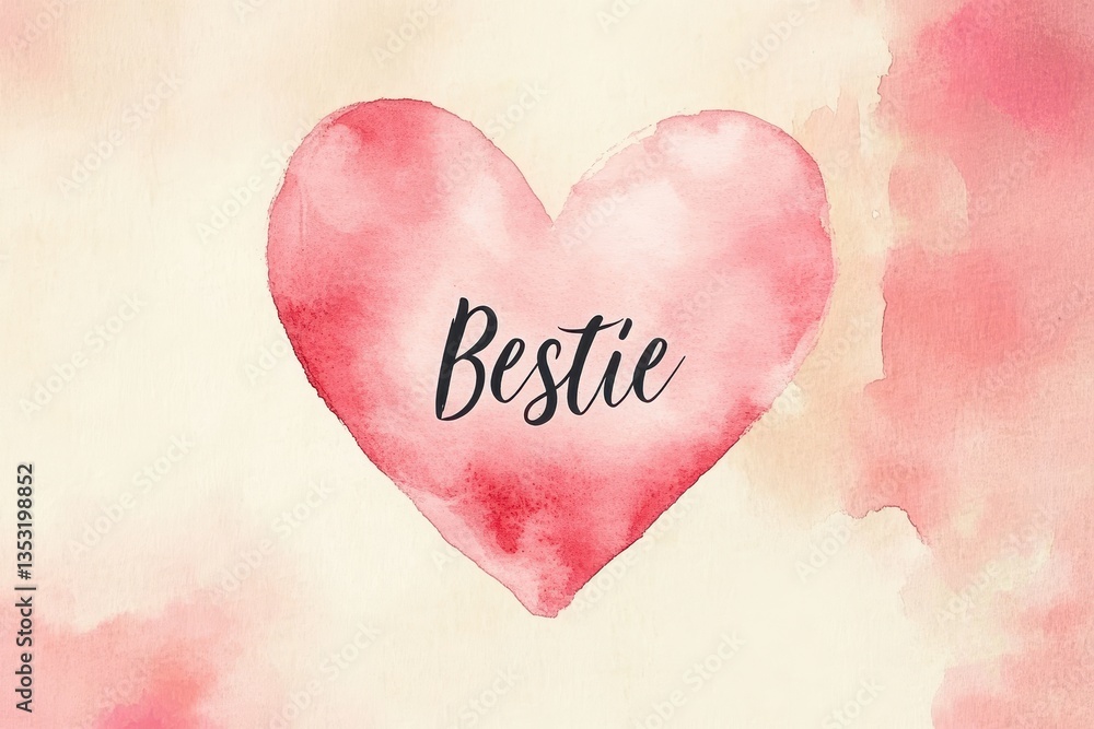 Fototapeta premium Heart Illustration with the Word Bestie in Soft Watercolor Style