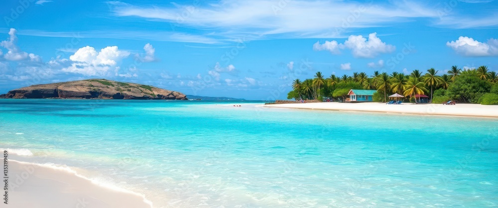 Fototapeta premium Tranquil Brazilian beach scene with turquoise water and white sand, bright, brazil, gunga