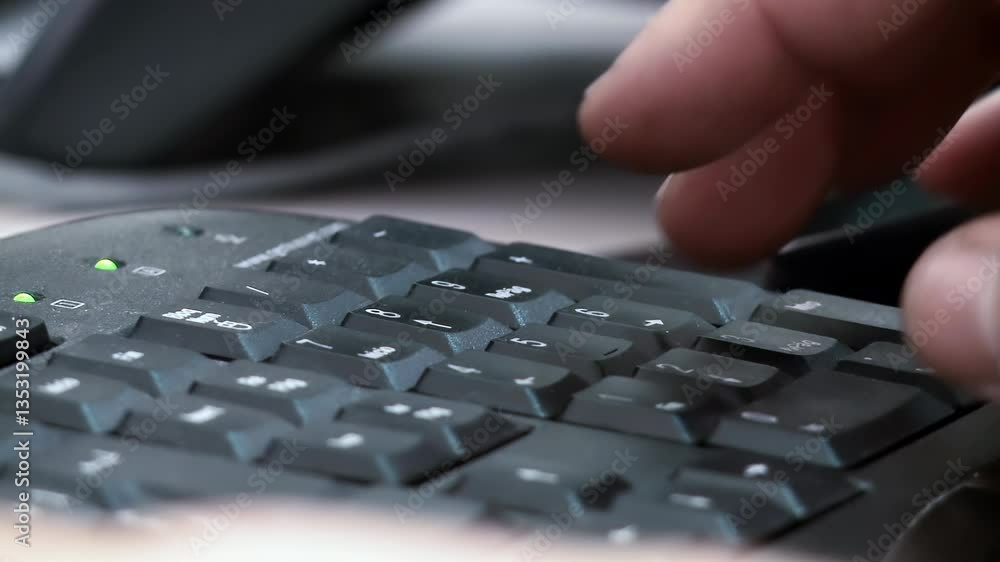 Office Worker Entering Numbers on a Computer Keyboard, Close-Up - 4K Office Worker Entering Numbers on a Computer Keyboard, Close-Up - 4K