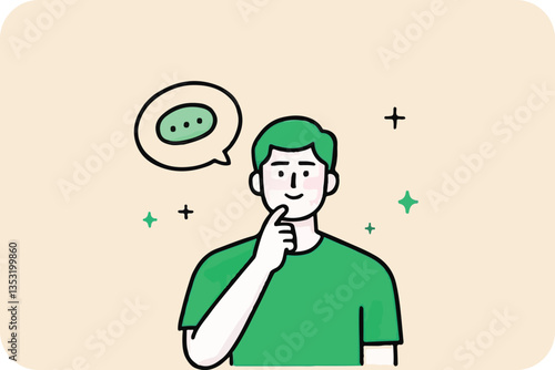 Man Thinking with Speech Bubble, Dots, Contemplation, Ideas