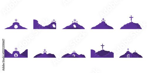 Set of easter sunday silhouette landscape