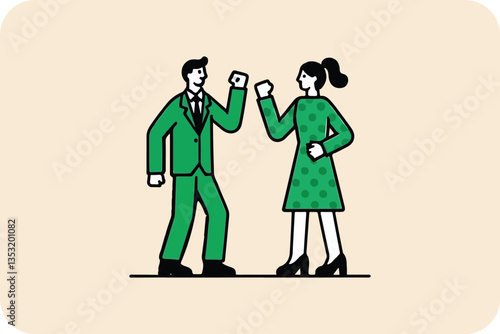 Two People Clenching Fists, Confrontation, Disagreement, Green Suits