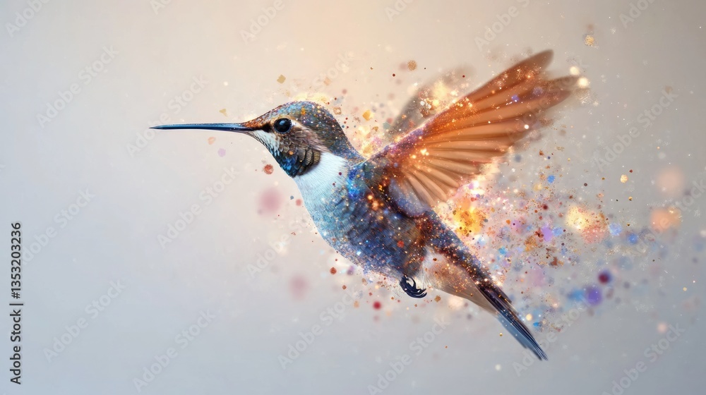 Fototapeta premium a hummingbird with colorful wings spread.