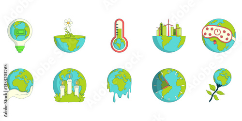 Set of world environment day. Earth, environment, ecology, global warming, warth hour vector illustration.