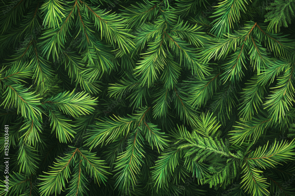 dark green fir branches with needles, close up view, natural background dark green fir branches with needles, close up view, natural background