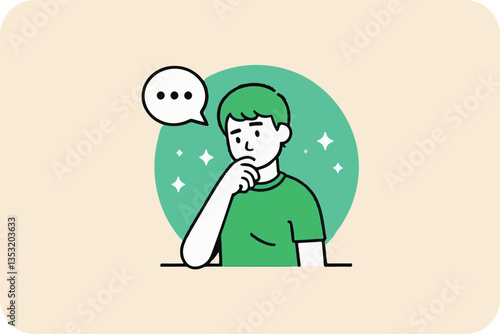 Man Thinking with Speech Bubble, Dots, and Stars
