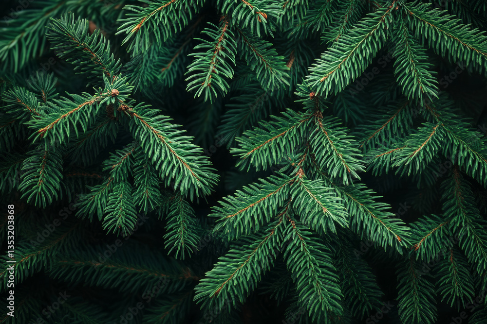 dark green fir branches with needles, close up view, natural background dark green fir branches with needles, close up view, natural background