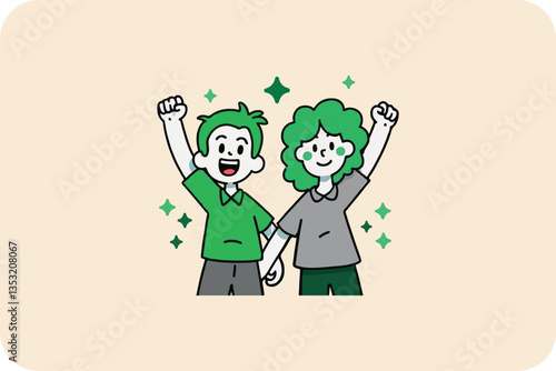 Two friends celebrating success, united in joy and achievement together.
