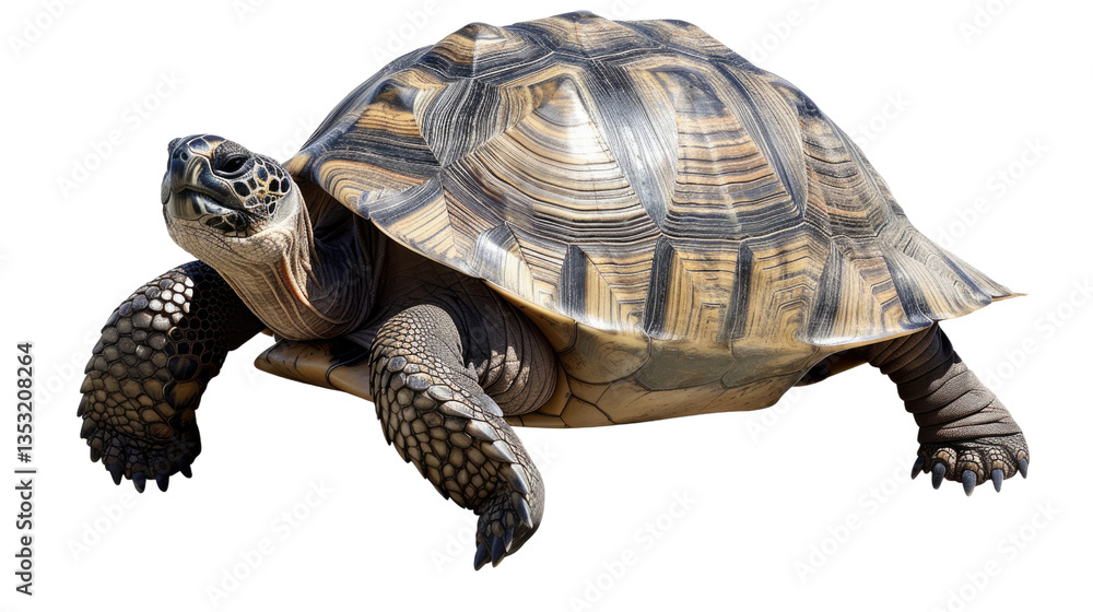 Obraz premium Ancient Tortoise's Journey: A magnificent tortoise stands proudly, its textured shell and ancient gaze whispering tales of resilience and slow passage of time.