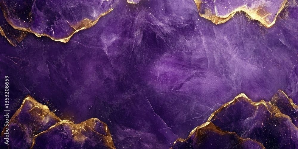 Obraz premium A deep purple amethyst-inspired abstract background with golden highlights