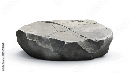 A digitally rendered image depicting a large, irregularly shaped grey stone. The stone is predominantly light grey on top, gradually darkening to a dark grey or black towards the bottom.  The