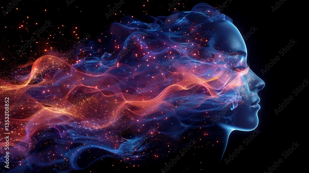 Naklejka premium Abstract representation of business intelligence showing glowing cluster of real time data feeding into executive decision making