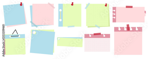 Set of Paper for notes with flat cute style. Large collection of cute blank sticky notes. Vector illustration and isolated.