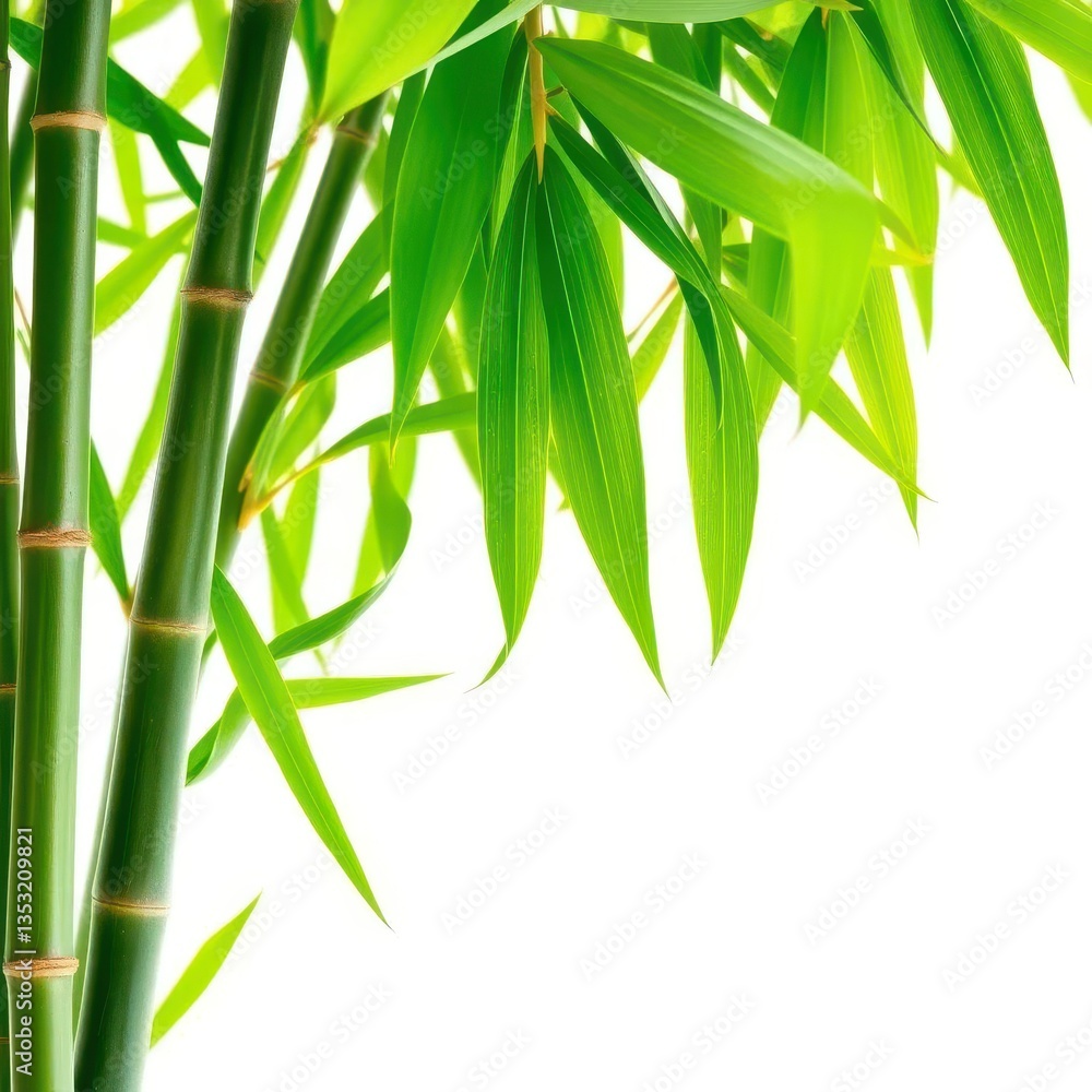 Naklejka premium Vibrant green bamboo leaves, sharp detail, clean white backdrop, bamboo, plant