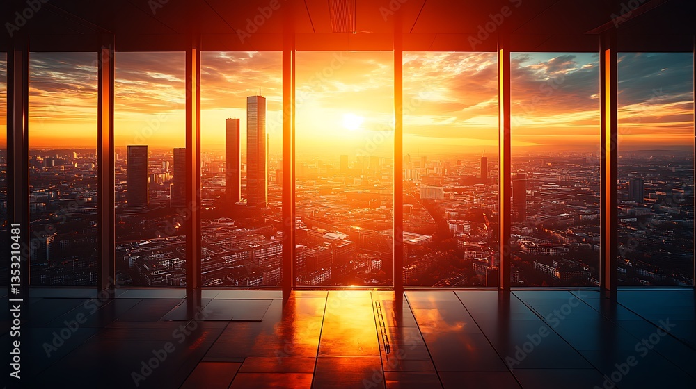 Fototapeta premium City Sunset from Highrise Window.
