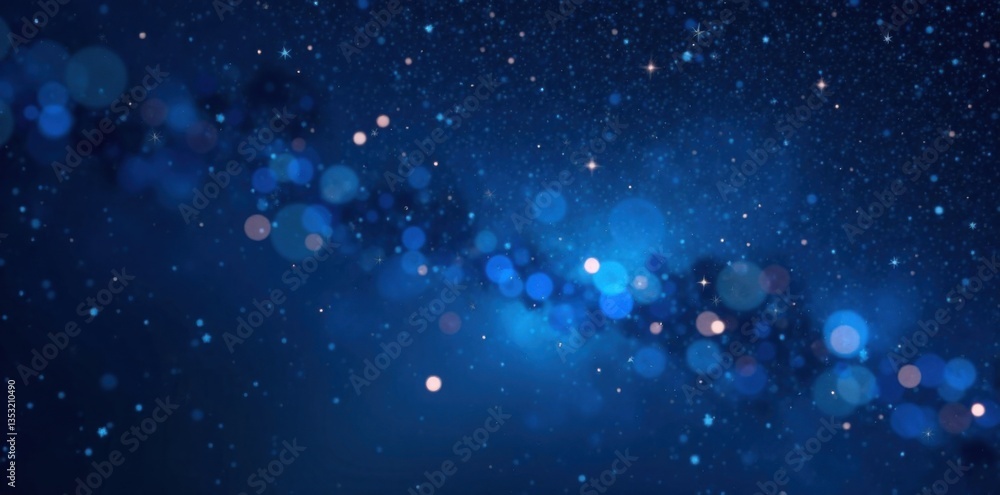Obraz premium Dark blue night sky with glittering stars and bokeh effect, light art on canvas, cosmic, fineart, luxury