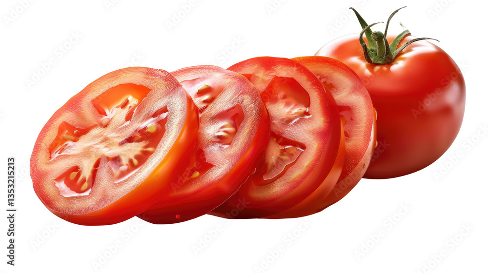 Juicy Tomato Slices: A vibrant collection of freshly sliced tomatoes, offering a burst of color and demonstrating the essence of culinary freshness and healthy eating. Juicy Tomato Slices: A vibrant collection of freshly sliced tomatoes, offering a burst of color and demonstrating the essence of culinary freshness and healthy eating.