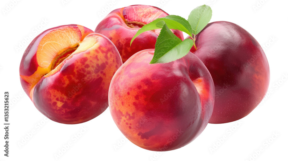 Obraz premium Juicy Peach Quartet: A vibrant ensemble of ripe peaches, showcased in a captivating display, inviting a sensory exploration of the juicy texture and fresh aroma.