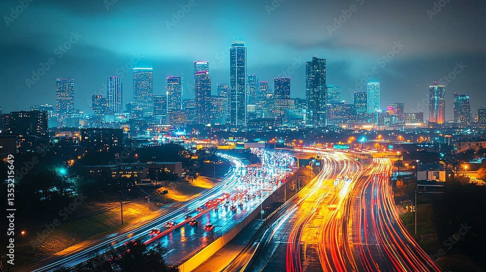 Obraz premium Night cityscape with vibrant traffic lights.