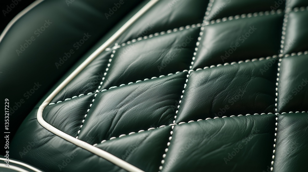 Naklejka premium Green Quilted Leather Seat with Deep Forest Color and Elegant Stitching
