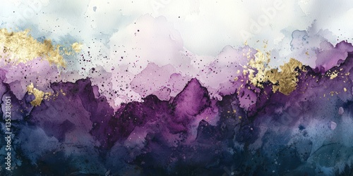 A high-end watercolor composition with deep jewel tones and metallic shimmers