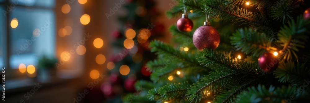 decorated evergreen tree in a room with fairy lights, winter, lighting, indoor holiday decor decorated evergreen tree in a room with fairy lights, winter, lighting, indoor holiday decor
