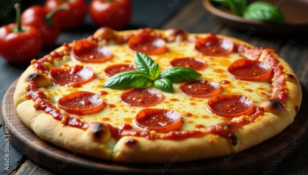 Melted cheese stretches across steaming hot pepperoni pizza , smoke, hot, baked Melted cheese stretches across steaming hot pepperoni pizza , smoke, hot, baked