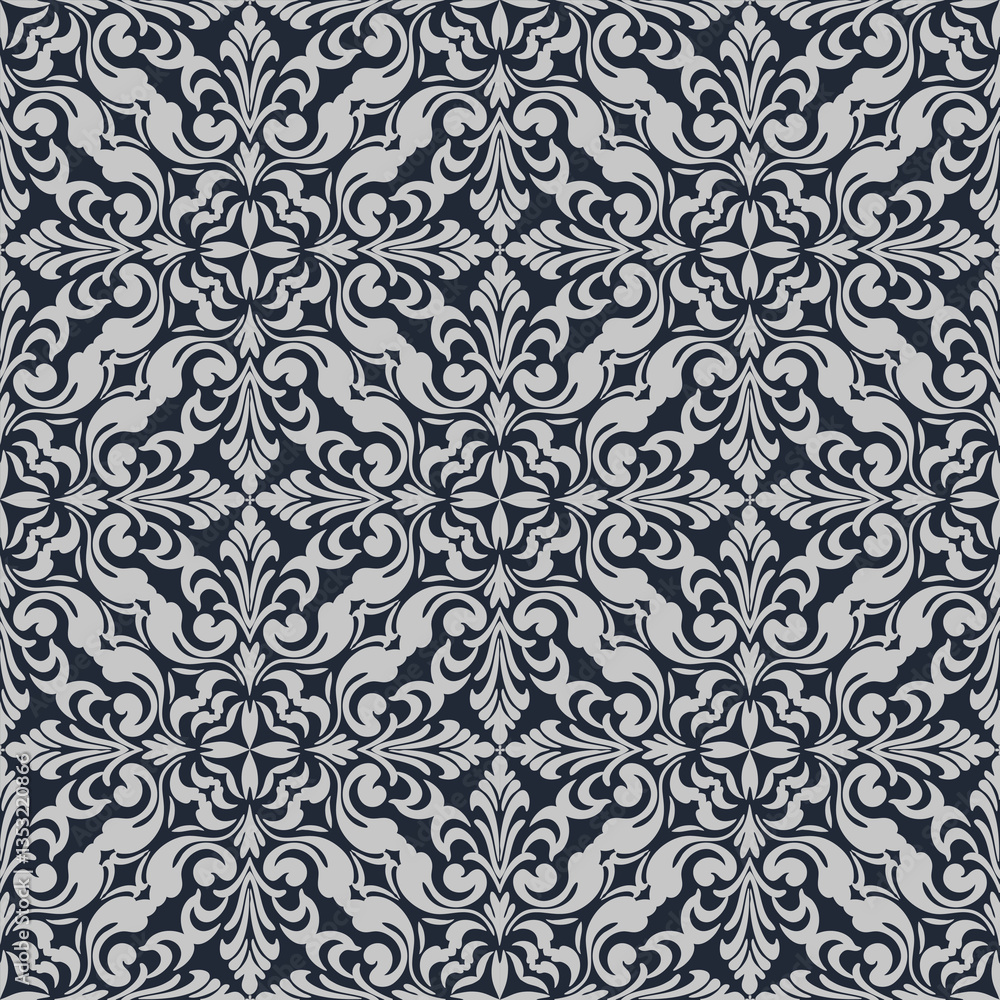Elegant Grey and Blue Damask Seamless Pattern for Sophisticated Decorative Design . Vector illustration. Elegant Grey and Blue Damask Seamless Pattern for Sophisticated Decorative Design . Vector illustration.