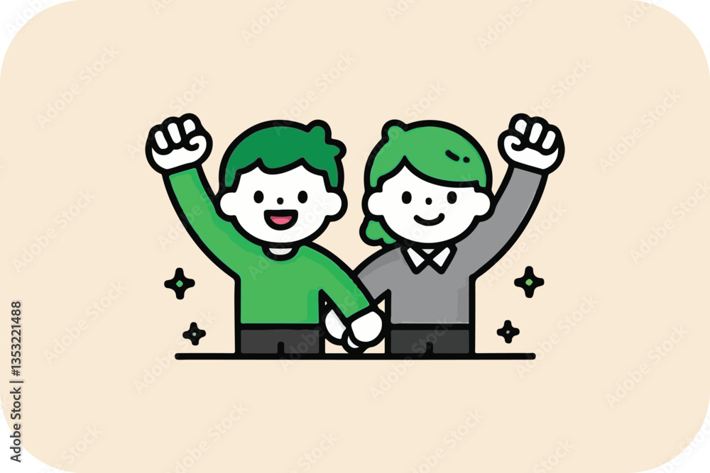 Two Friends Cheering: Victory, Success, and Celebration Vector Illustration Art Two Friends Cheering: Victory, Success, and Celebration Vector Illustration Art