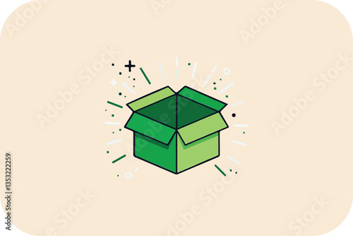 Open Green Box: Surprise, Gift, and Delivery Concept Illustration Art