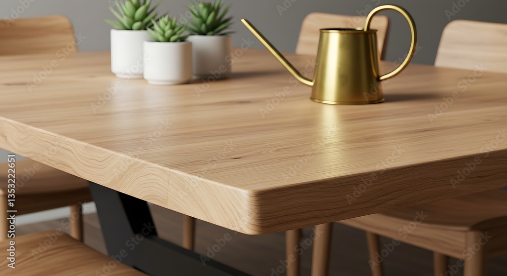 Wooden Dining Table with Succulents and Watering Can Home Decor Wooden Dining Table with Succulents and Watering Can Home Decor