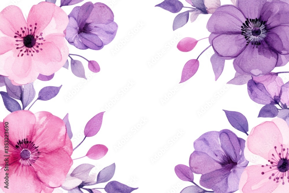 Fototapeta premium Watercolor illustration displaying beautiful pink and purple floral arrangements