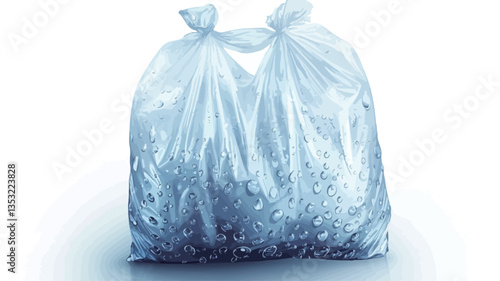 Close-up studio shot of a translucent plastic bag filled with an indistinct, granular substance. The bag is partially filled and shows some wrinkles and folds.  The background is pure white,